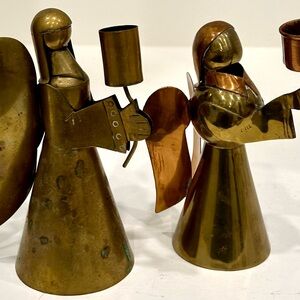 Holiday Christmas “ANGEL” Brass Candle Holders  Set of 2